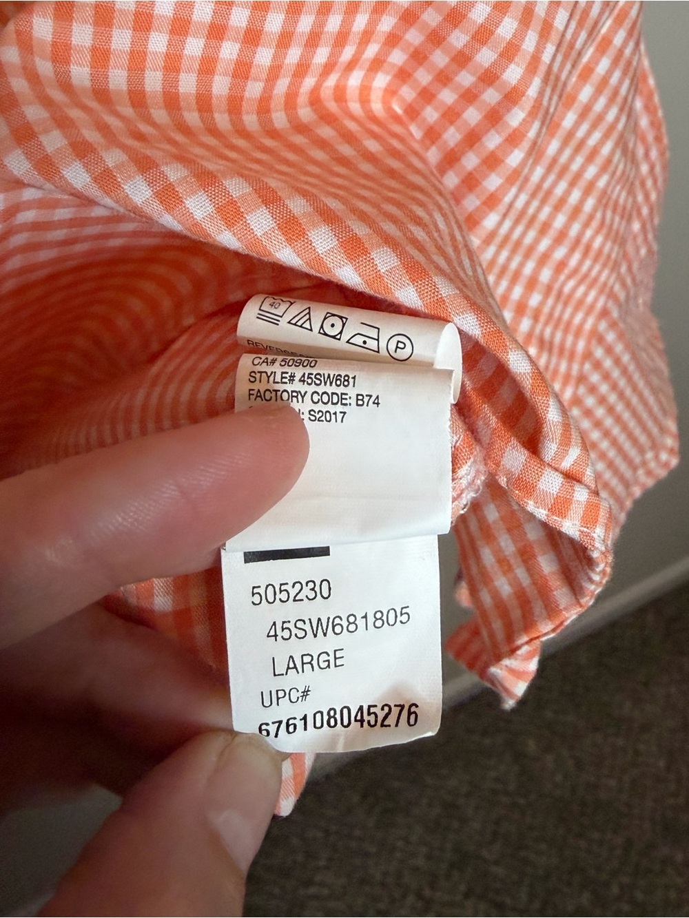 IZOD Orange & White Gingham Non-Iron Stretch Shirt Large - Picture 6 of 7
